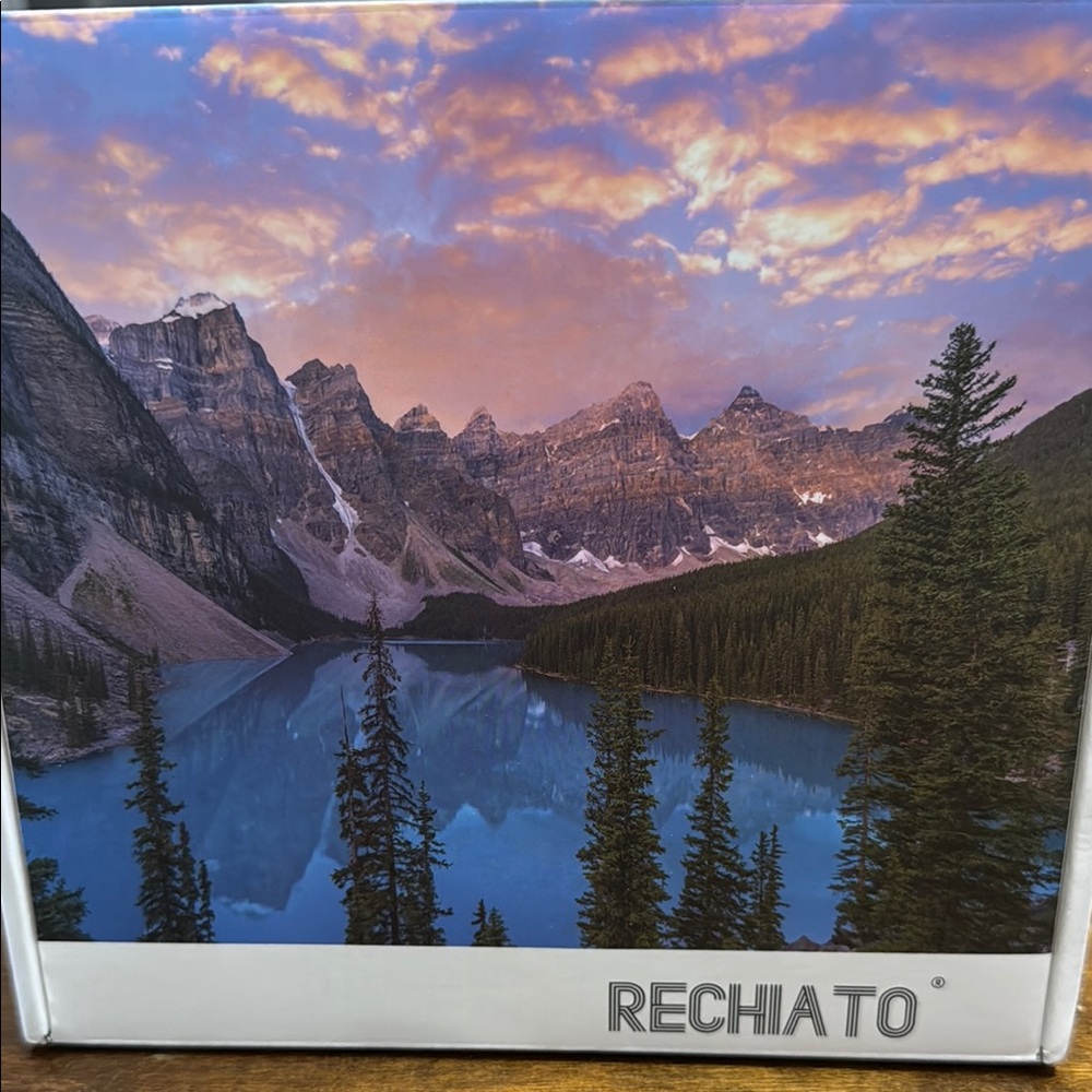 Blue and Green Puzzle Game with Scenic Mountain Design